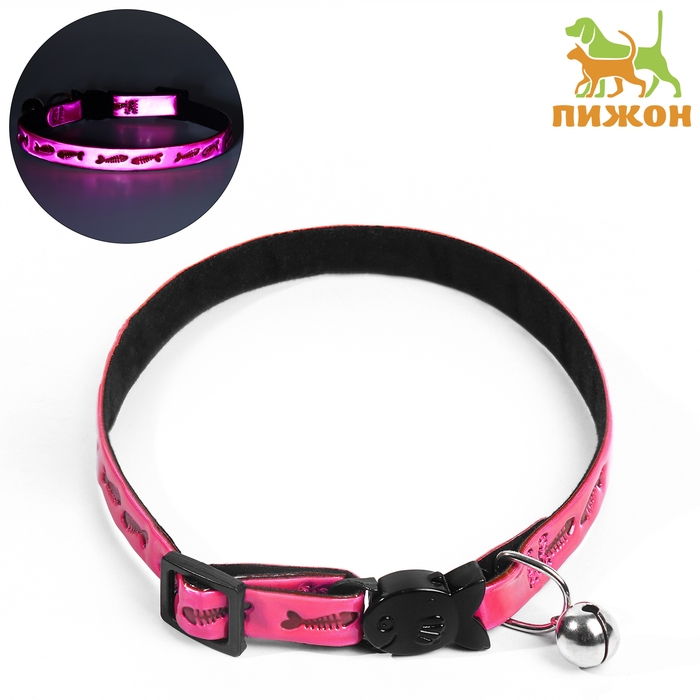 Ошейник кошачий со светоотражающим покрытием Ошейник кошачий со светоотражающим покрытием "Рыбки", 30 х 1 см, розовый