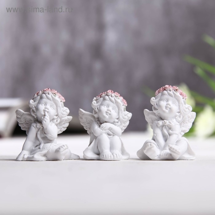 Сувенир полистоун Сувенир полистоун "Малышка-ангел в платьице в розовом веночке" МИКС 3,7х3х3,4 см