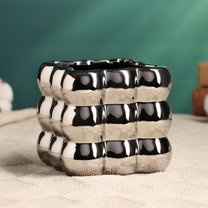 Кашпо - ваза  Кашпо - ваза "Люмьер" серебро, 10х10см