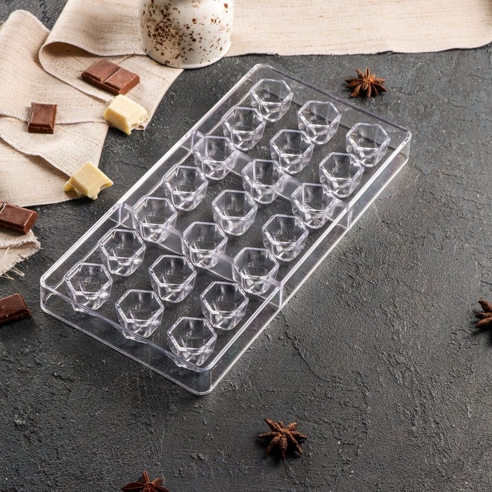 Форма для конфет и шоколада KONFINETTA «Секрет», 27,5×17,5×2,5 см, 21 ячейка 2,5×2,2×2 см, цвет прозрачный Форма для конфет и шоколада KONFINETTA «Секрет», 27,5×17,5×2,5 см, 21 ячейка 2,5×2,2×2 см, цвет прозрачный