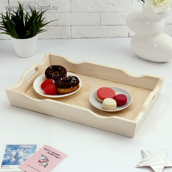 Поднос деревянный фигурный для завтрака со вставкой, МАССИВ, 40х25см Поднос деревянный фигурный для завтрака со вставкой, МАССИВ, 40х25см