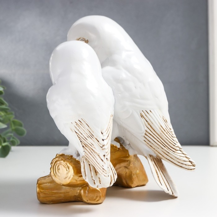 Сувенир полистоун Сувенир полистоун "Белые совы на золотой коряге" 19х12х16 см