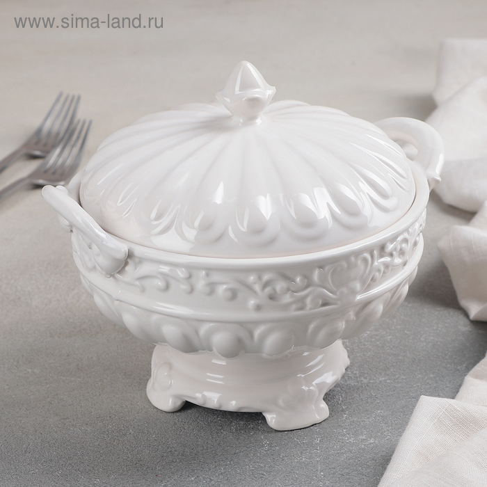 Блюдо керамическое с крышкой &laquo;Винтаж&raquo;, 19,3&times;16,5&times;17 см, цвет белый