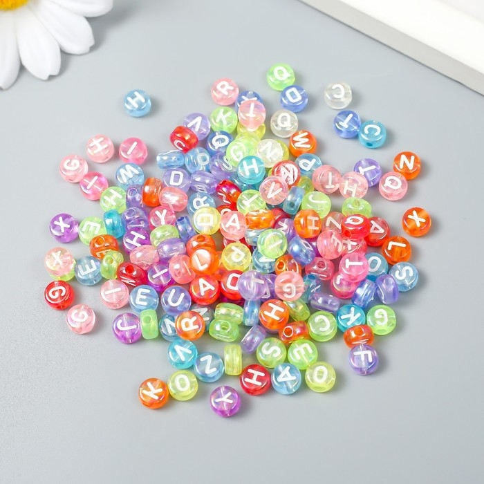Бусины для творчества пластик Бусины для творчества пластик "Белые английские буквы" цветные набор 20 гр 0,4х0,7х0,7