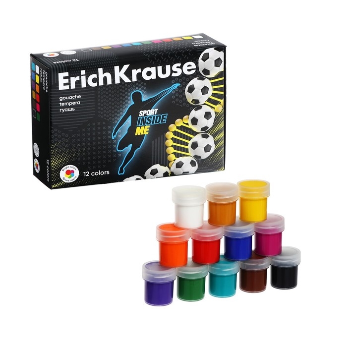 Гуашь 12 цветов по 20 мл ErichKrause  Гуашь 12 цветов по 20 мл ErichKrause "Sport DNA", в коробке