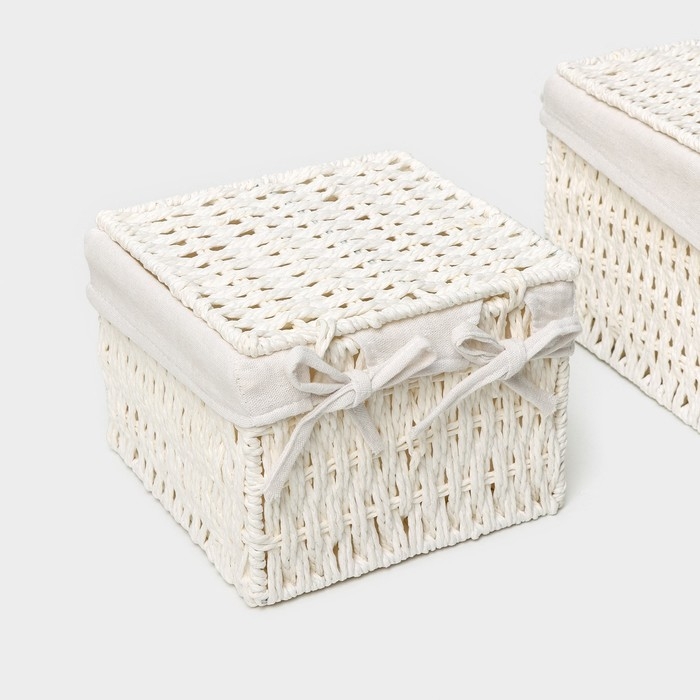 Набор интерьерных корзин ручной работы с крышкой LaDо́m, 2 шт, размер: 20×20×15 см, 25×25×18 см Набор интерьерных корзин ручной работы с крышкой LaDо́m, 2 шт, размер: 20×20×15 см, 25×25×18 см