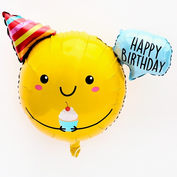 Шар фольгированный 29 Шар фольгированный 29" «Смайлик именинник», цвет жёлтый