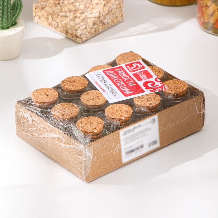 Набор стеклянных баночек для сыпучих продуктов с пробковой крышкой Доляна «Парфе. Квадрат», 70 мл, 4,5×5,4 см, 12 шт Набор стеклянных баночек для сыпучих продуктов с пробковой крышкой Доляна «Парфе. Квадрат», 70 мл, 4,5×5,4 см, 12 шт