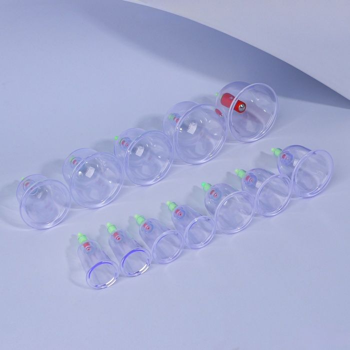 Набор вакуумных банок для массажа, 12 шт, цвет синий/прозрачный Набор вакуумных банок для массажа, 12 шт, цвет синий/прозрачный