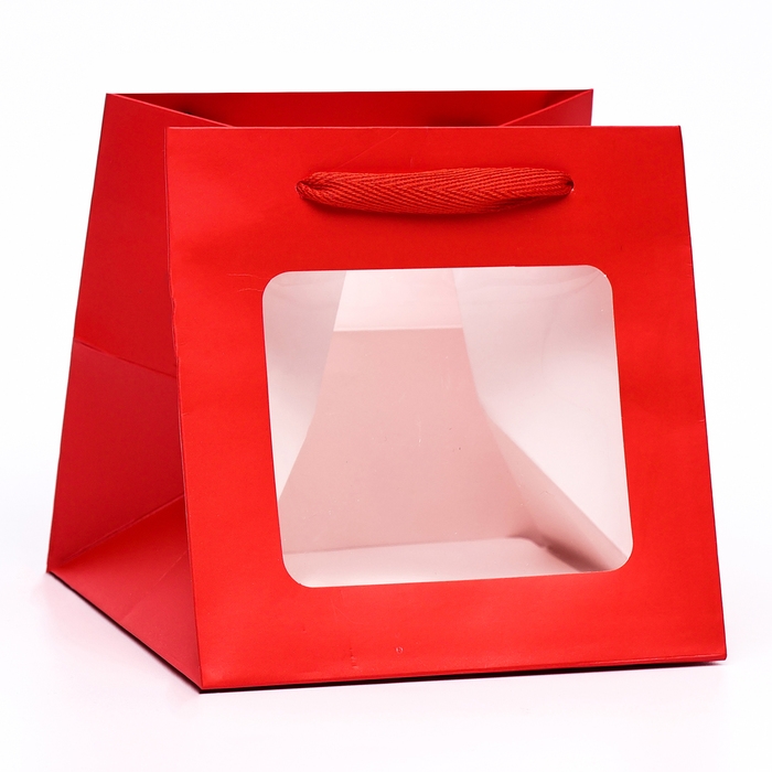 Пакет крафт с квадратным дном и окном, 15 х 15 х 15 см, красный, 1шт Пакет крафт с квадратным дном и окном, 15 х 15 х 15 см, красный, 1шт