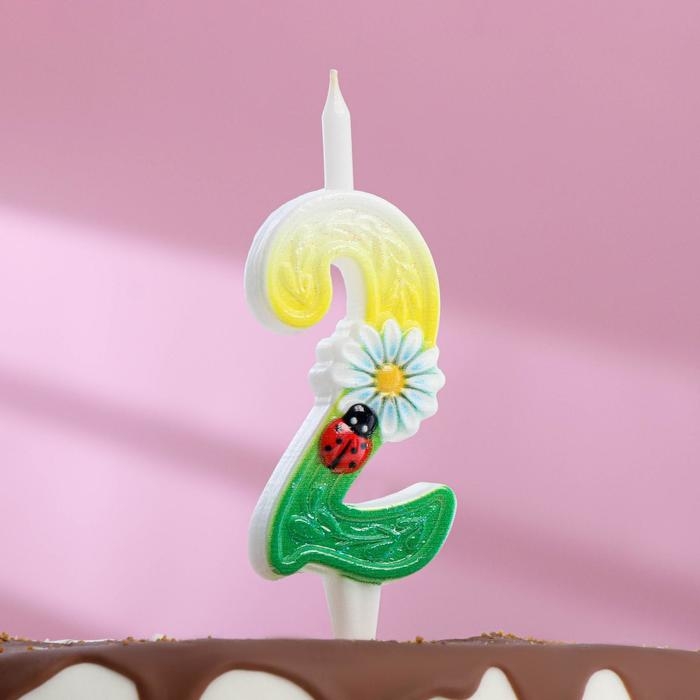 Свеча для торта Свеча для торта "Ромашки", 10,2 см, разноцветная цифра "2"