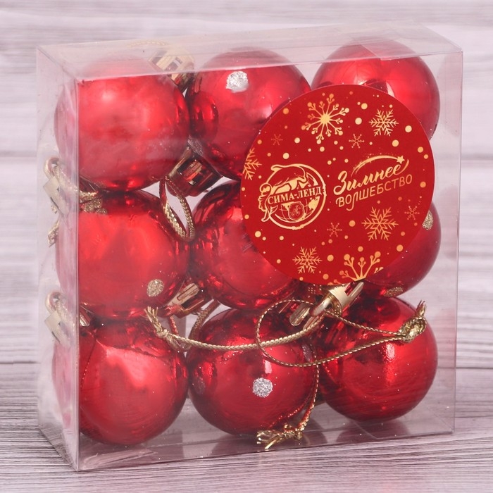 Набор шаров пластик d-3 см, 9 шт Набор шаров пластик d-3 см, 9 шт "Самарина" красный