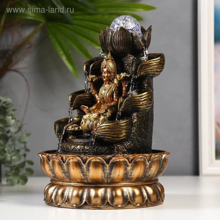 Фонтан настольный от сети, подсветка Фонтан настольный от сети, подсветка "Парвати и лотосы" 29х19,5х19,5 см