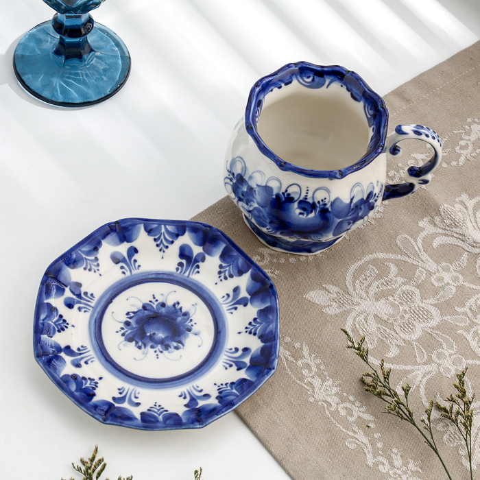 Чайная пара Чайная пара "Элиза", гжель, фарфор, 400 мл, 10х10 см