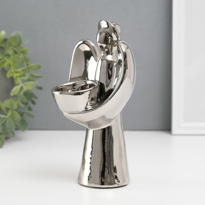 Подсвечник керамика на 1 свечу  Подсвечник керамика на 1 свечу "Ангел с нимбом" d=4 см серебро 11,5х10х18,5 см