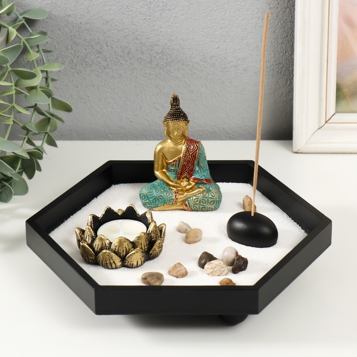Сад камней Дзен  Сад камней Дзен "Будда и лотос" песок+аромапалочки+свеча 22х19х10 см