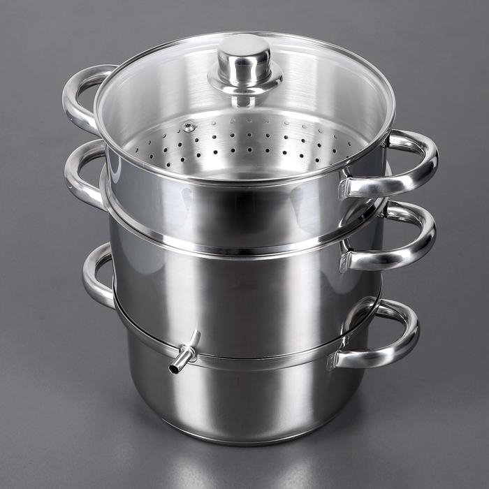 Соковарка из нержавеющей стали Доляна, 5,8 л, d=23 см, индукция, стеклянная крышка, цвет хромированный Соковарка из нержавеющей стали Доляна, 5,8 л, d=23 см, индукция, стеклянная крышка, цвет хромированный