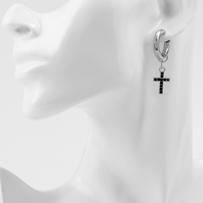 Серьги со съёмным элементом «Трансформер» крест, цвет чёрный в серебре Серьги со съёмным элементом «Трансформер» крест, цвет чёрный в серебре