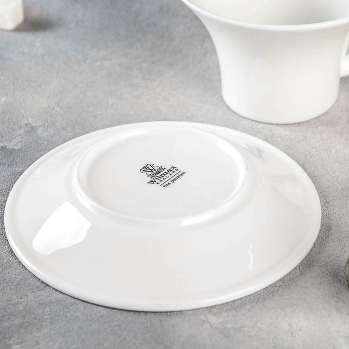 Чайная пара фарфоровая Wilmax, 2 предмета: чашка 330 мл, блюдце, цвет белый Чайная пара фарфоровая Wilmax, 2 предмета: чашка 330 мл, блюдце, цвет белый