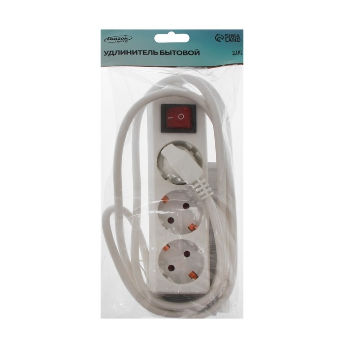 Удлинитель Luazon Lighting, 3 розетки, 1,8 м, 10 А, 2200 Вт, 3х1.5 мм2, с з/к, с выкл. Удлинитель Luazon Lighting, 3 розетки, 1,8 м, 10 А, 2200 Вт, 3х1.5 мм2, с з/к, с выкл.