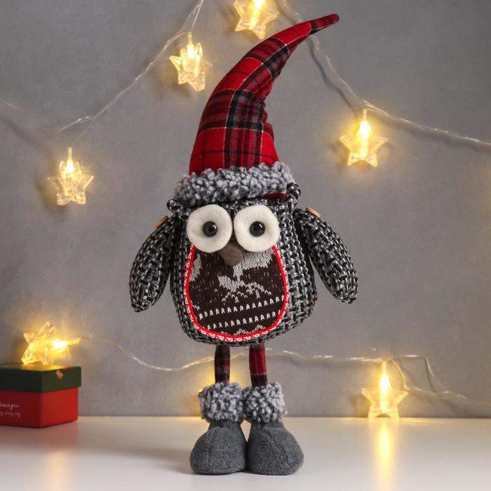 Кукла интерьерная Кукла интерьерная "Совёнок в клетчатом колпаке и оленями на пузике" 49 см