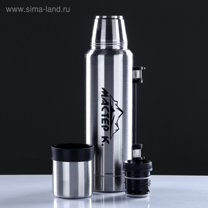 Термос, 1.2 л, Движение, Термос, 1.2 л, Движение, "Мастер К.", с кружкой, сохраняет тепло 18 ч, 36 х 11 см, хром