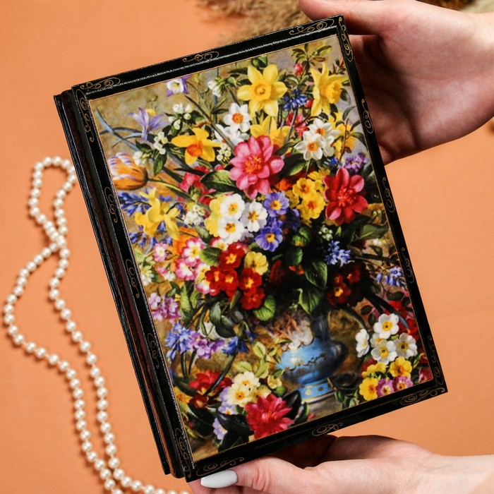 Шкатулка «Букет в вазе», 16×22 см, лаковая миниатюра, микс Шкатулка «Букет в вазе», 16×22 см, лаковая миниатюра, микс