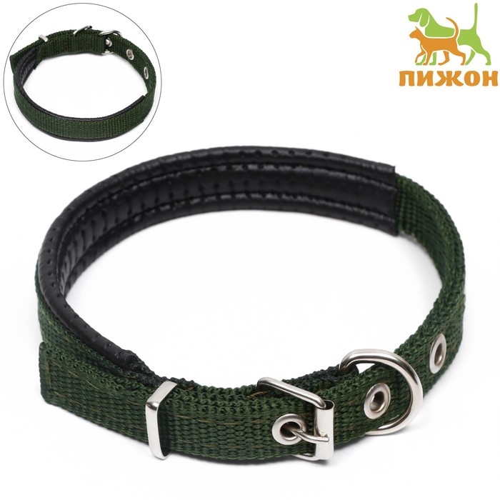 Ошейник Ошейник "Комфорт" комбинированный (полиэстер, иск. кожа) 39 х 1,5 см, ОШ 28-35 см, тёмно-зелёный 609