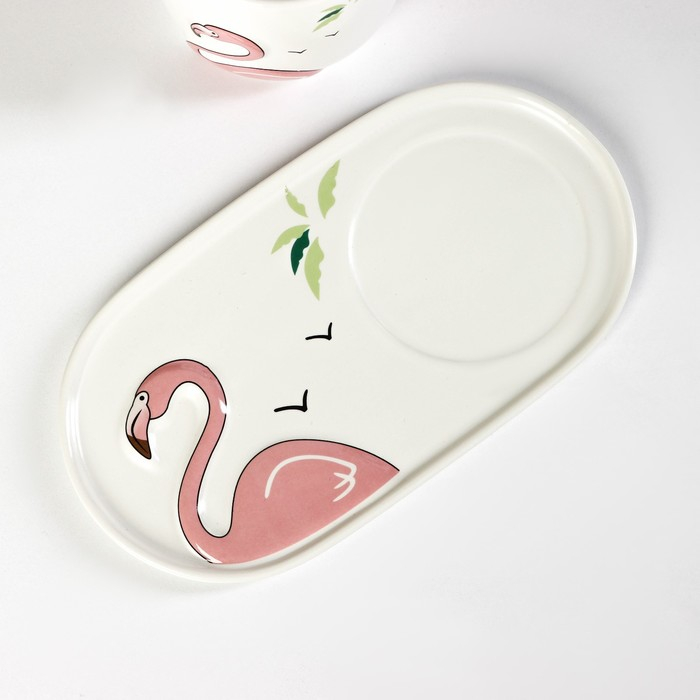 Чайная пара керамическая «Тропики», 300 мл, подставка 21×11,5, ложка Чайная пара керамическая «Тропики», 300 мл, подставка 21×11,5, ложка