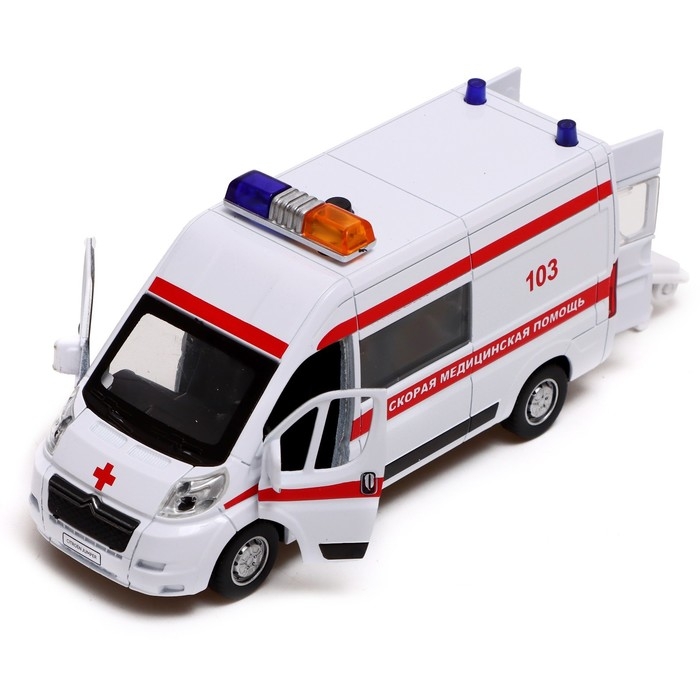 Машина металлическая «Citroen Jumper. Скорая», 14 см, световые и звуковые эффекты, открываются двери, инерция, цвет белый Машина металлическая «Citroen Jumper. Скорая», 14 см, световые и звуковые эффекты, открываются двери, инерция, цвет белый