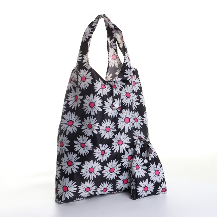 Сумка хозяйственная на кнопке, складная, цвет чёрный/белый Сумка хозяйственная на кнопке, складная, цвет чёрный/белый