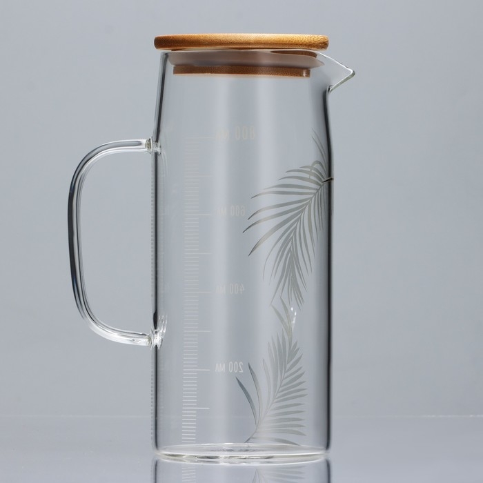 Кувшин стеклянный с бамбуковой крышкой «Тропики», 1000 мл, с крышкой Кувшин стеклянный с бамбуковой крышкой «Тропики», 1000 мл, с крышкой
