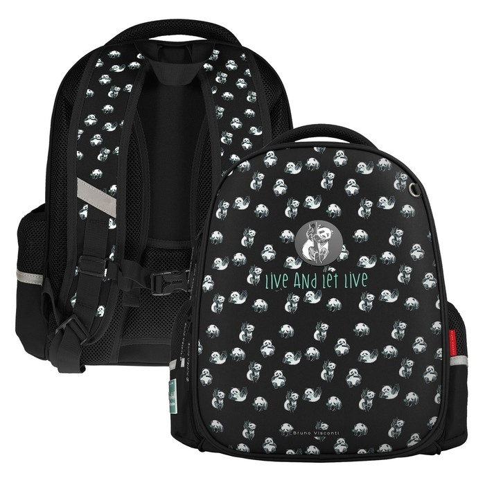 Рюкзак каркасный, 38 х 30 х 20 см, Bruno Visconti 12-001, + пенал Рюкзак каркасный, 38 х 30 х 20 см, Bruno Visconti 12-001, + пенал "ПАНДЫ МИЛАШКИ"