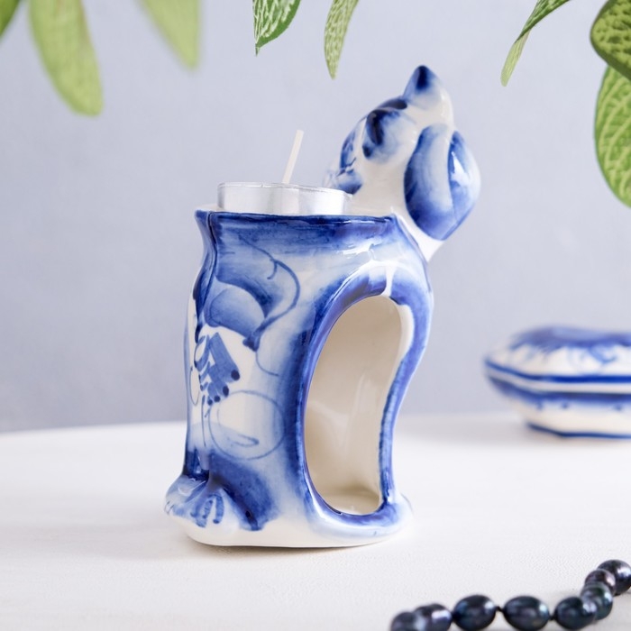 Подсвечник-аромалампа «Хитрый кот», микс, гжель Подсвечник-аромалампа «Хитрый кот», микс, гжель