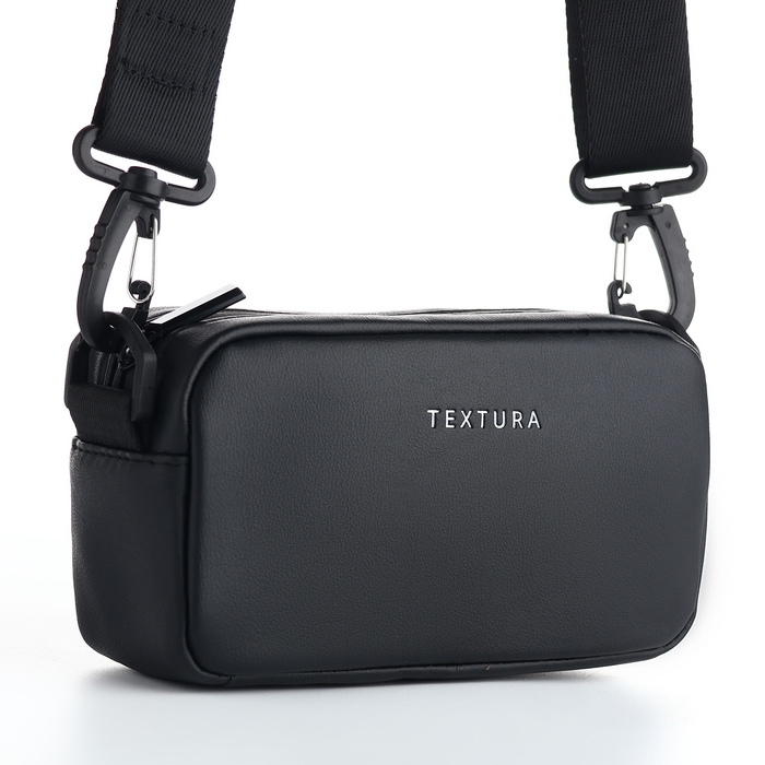 Сумка женская на молнии, TEXTURA, маленький размер, длинный ремень, цвет чёрный