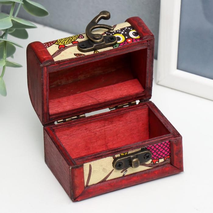 Шкатулка дерево сундучок  Шкатулка дерево сундучок "Совята" 6х8х5,5 см