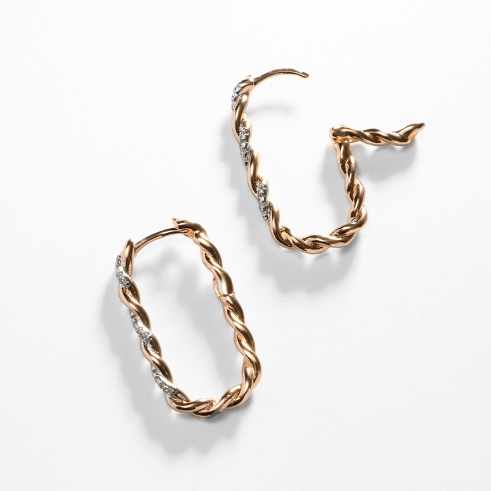 Серьги со стразами XUPING переплетение, косичка, цвет белый в розовом золоте Серьги со стразами XUPING переплетение, косичка, цвет белый в розовом золоте