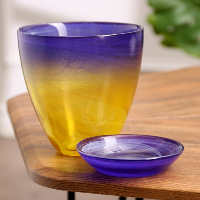 Горшок цветочный с поддоном №2  Горшок цветочный с поддоном №2 "Алеб" желто-фиолетовый, 0,85 л