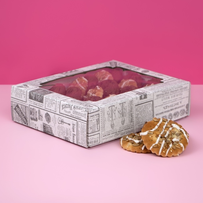 Коробка самосборная, крышка-дно, с окном, «Газета» 18 х 15 х 5 см Коробка самосборная, крышка-дно, с окном, «Газета» 18 х 15 х 5 см