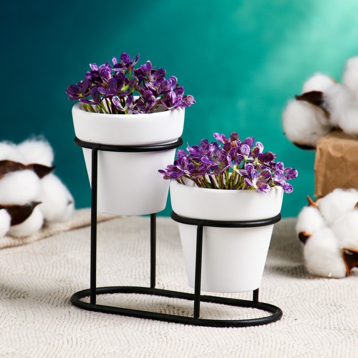 Набор кашпо  Набор кашпо "Дуэт" белое, на подставке, 12,5х11см