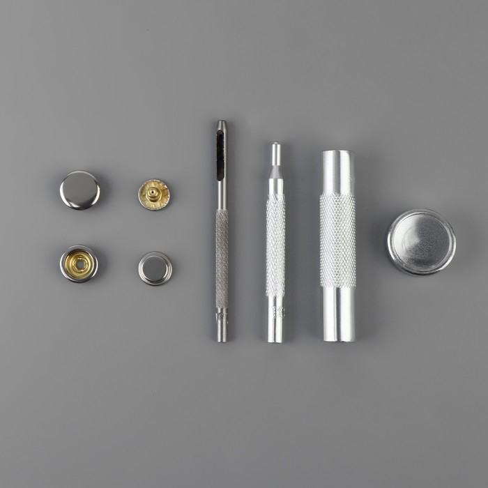 Кнопки установочные, Дельта, d = 15 мм, 40 шт, с установщиком, в органайзере, 11,8 × 8,1 × 2,3 см, цвет серебряный