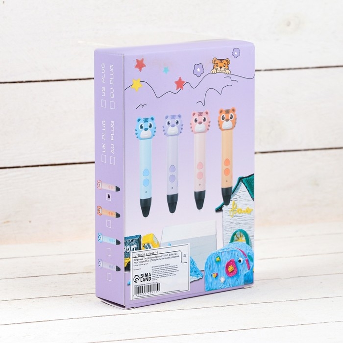 3D ручка Тигрёнок, работа с пластиком PLA, USB кабель питания, розовая 3D ручка Тигрёнок, работа с пластиком PLA, USB кабель питания, розовая