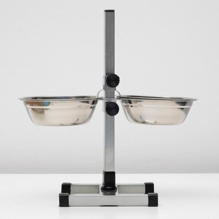 Подставка с мисками, 2 х 1,5 л, высота 50 см, разборная с верхним фиксатором, хром