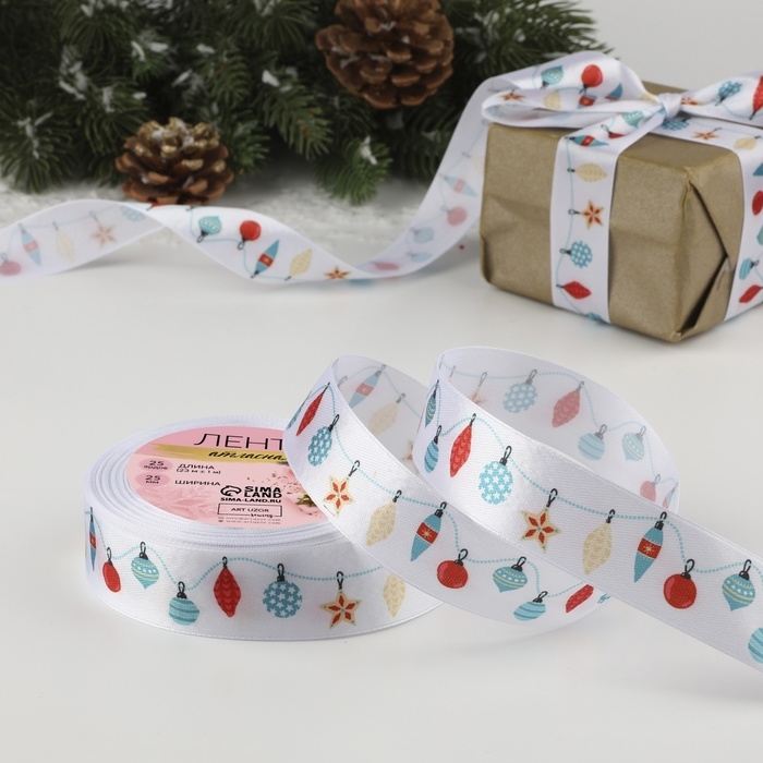 Лента атласная «Новогодний карнавал», 25 мм × 23 ± 1 м, цвет белый Лента атласная «Новогодний карнавал», 25 мм × 23 ± 1 м, цвет белый