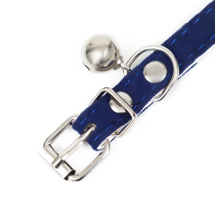 Ошейник бархатистый с сердечками, 32 х 1 см, ОШ 23-29, текстиль и кожзам, синий Ошейник бархатистый с сердечками, 32 х 1 см, ОШ 23-29, текстиль и кожзам, синий