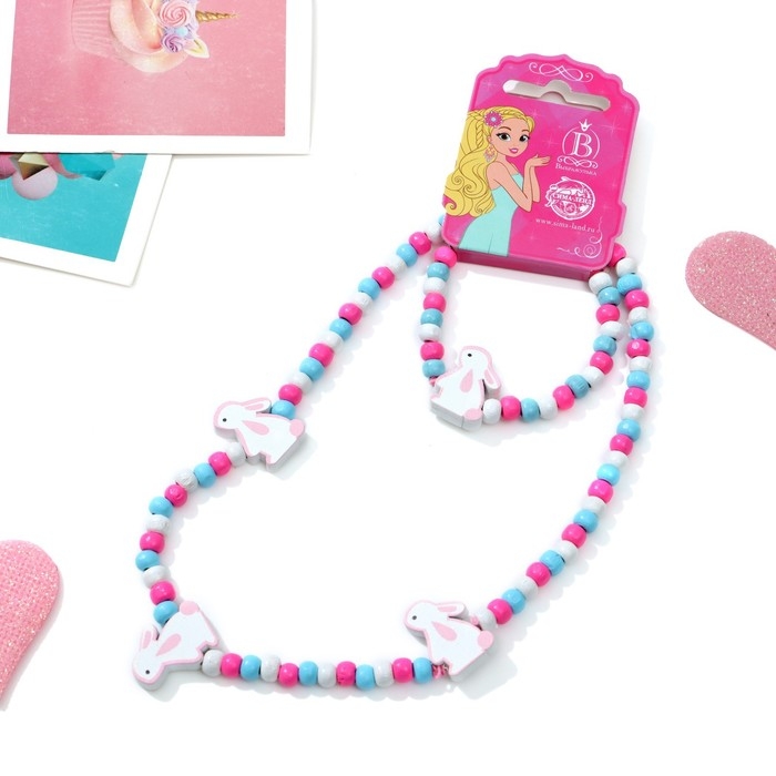 Набор детский «Выбражулька» 2 предмета: бусы, браслет, зайчишки, цветной Набор детский «Выбражулька» 2 предмета: бусы, браслет, зайчишки, цветной