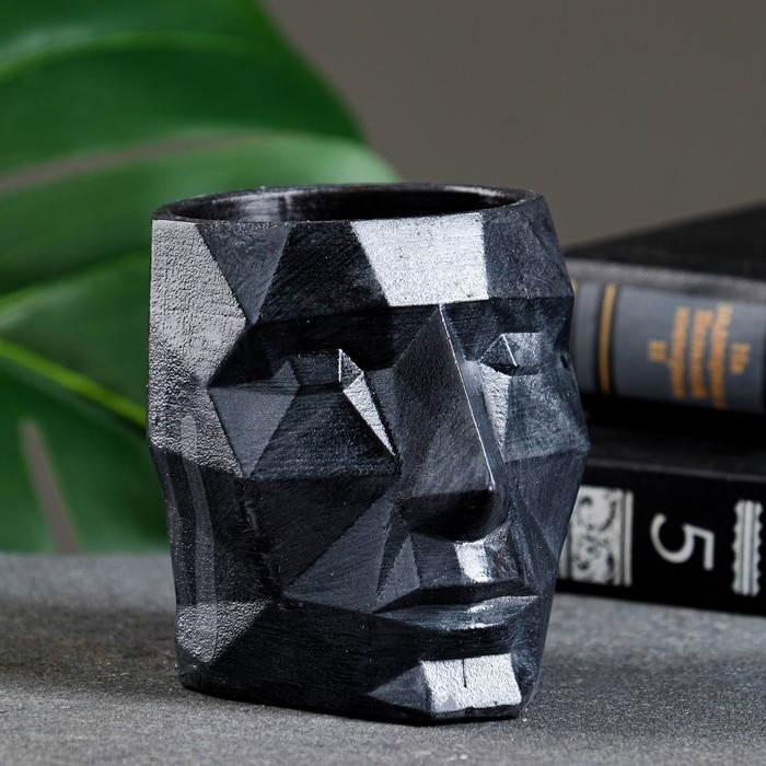 Кашпо - органайзер  Кашпо - органайзер "Геометрическая голова" черное, 7,5х8,5х7см