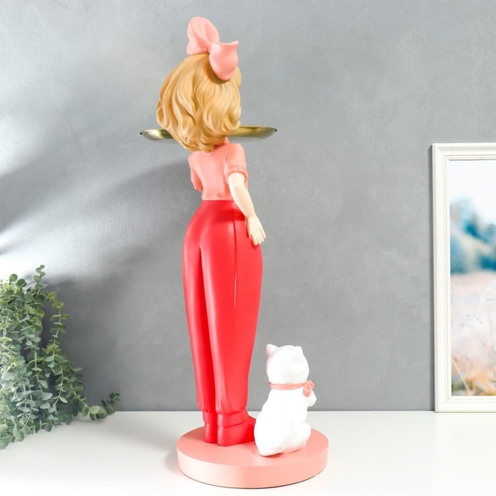 Сувенир полистоун подставка  Сувенир полистоун подставка "Девочка с розовым бантом и кошечкой" d=26 см 76х27х35 см