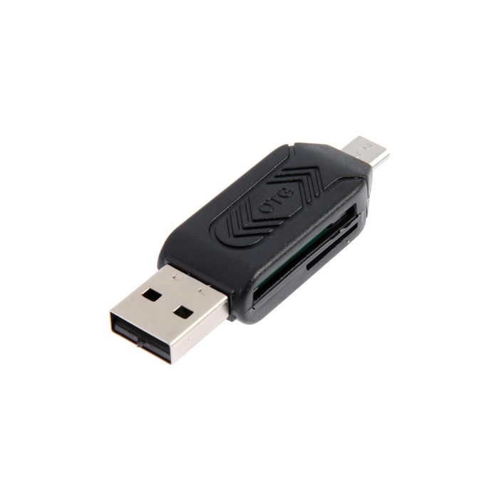 Картридер-OTG Luazon LNCR-001, подключение microUSB и USB, слоты SD microSD, черный Картридер-OTG Luazon LNCR-001, подключение microUSB и USB, слоты SD microSD, черный