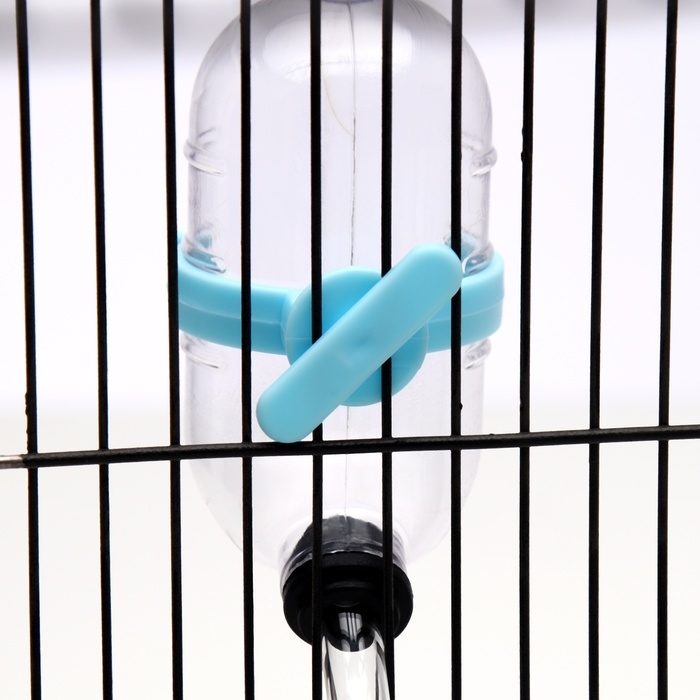 Поилка для грызунов, 60 мл, прозрачная с голубым креплением Поилка для грызунов, 60 мл, прозрачная с голубым креплением